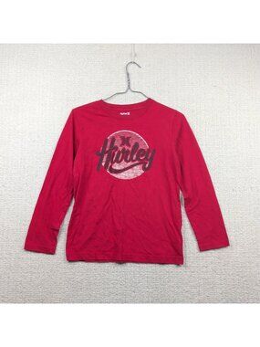 Y2K Hurley Youth Sz M Long Sleeve Red T-Shirt Skater Surfer 2000's Graphic Tee